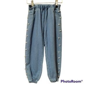 Pearl Embellished Denim Elastic Waist Jeans Kids Sz 7